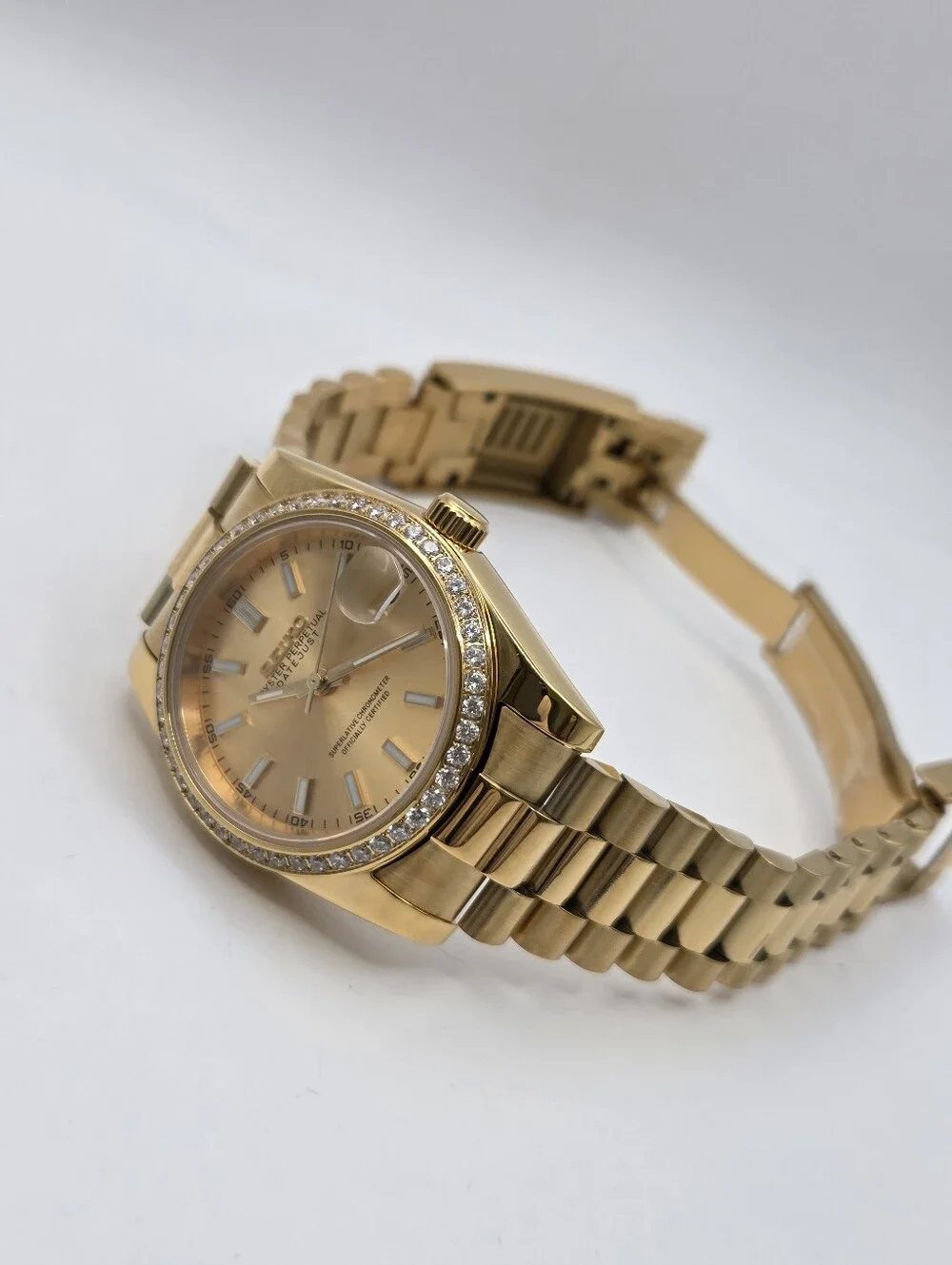 New Seiko Mod 36mm Automatic Watch White Dial DJ Rhinestone Bezel